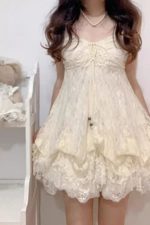 2000s Gothic Vintage Mini Dress Women Sleeveless Strap Party Dress Evening Lace Retro Cltohing Japanese Y2k Black Chic Lolita