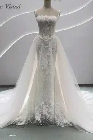 Admire Visual Wedding Dress Mermaid Lace 2 in 1 Square Neckline Sleeveless With Detachable Tain Customized Bride Gowns